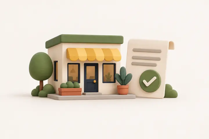 A storefront next to an approved document