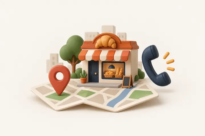 A bakery on a city map next to a phone