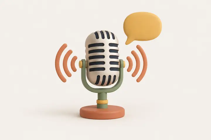 A studio microphone with a speech bubble