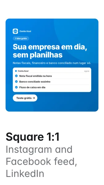 Conta Azul ad, Square 1:1, for Instagram and Facebook feed, LinkedIn
