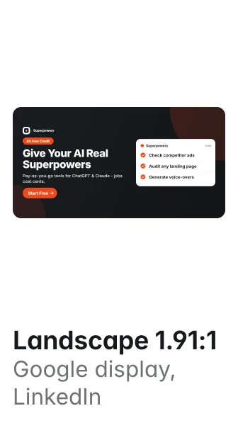 Superpowers ad, Landscape 1.91:1, for Google display, LinkedIn