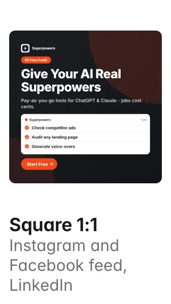 Superpowers ad, Square 1:1, for Instagram and Facebook feed, LinkedIn