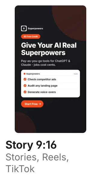 Superpowers ad, Story 9:16, for Stories, Reels, TikTok
