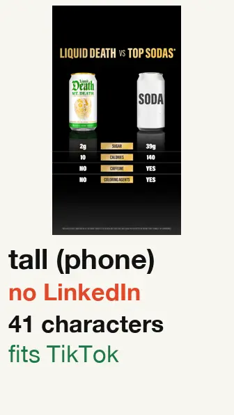 Liquid Death ad started 2026-05-19, picture won’t fit LinkedIn; text 41 characters