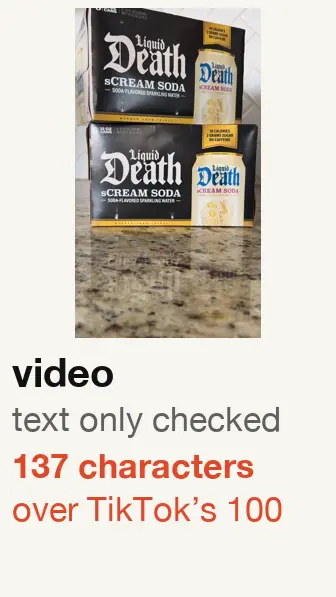 Liquid Death ad started 2026-06-15, video: text checked; text 137 characters