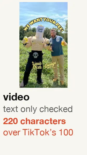 Liquid Death ad started 2026-09-02, video: text checked; text 220 characters