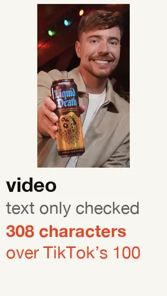 Liquid Death ad started 2026-09-02, video: text checked; text 308 characters