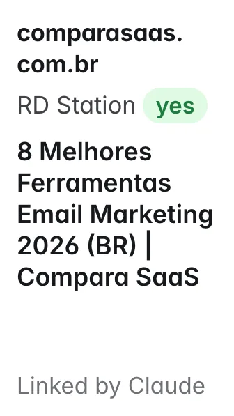 comparasaas.com.br: 8 Melhores Ferramentas Email Marketing 2026 (BR) | Compara SaaS; names RD Station