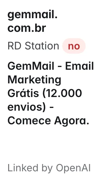 gemmail.com.br: GemMail - Email Marketing Grátis (12.000 envios) - Comece Agora.; does not name RD Station