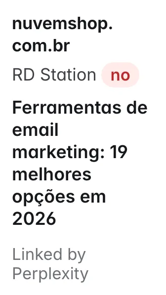 nuvemshop.com.br: Ferramentas de email marketing: 19 melhores opções em 2026; does not name RD Station