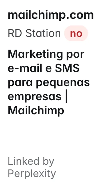 mailchimp.com: Marketing por e-mail e SMS para pequenas empresas | Mailchimp; does not name RD Station