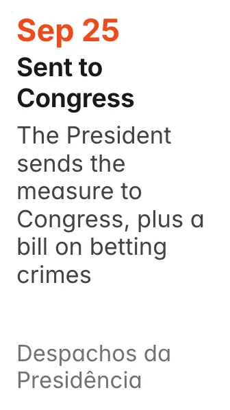 Sep 25, Despachos da Presidência: The President sends the measure to Congress, plus a bill on betting crimes