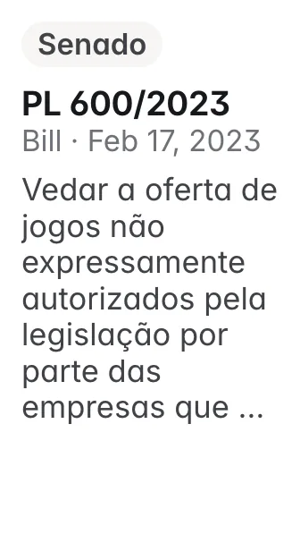 PL 600/2023, Senado, filed 2023-02-17: Altera os arts. 29, 30 e 33 do Capítulo V da Lei nº 13.756, de 12 de dezembro de 2018, que trata da modalidade lotérica denominada apostas de quota fixa, para v
