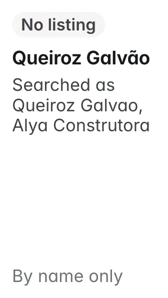 Queiroz Galvão: no listing under Queiroz Galvao, Alya Construtora; checked by name only