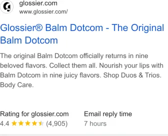 Glossier text ad · first shown Jun 4, 2026 · still shown Oct 10, 2026
