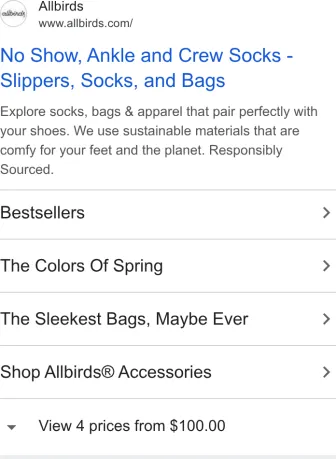 Allbirds text ad · first shown Oct 21, 2025 · still shown Oct 10, 2026