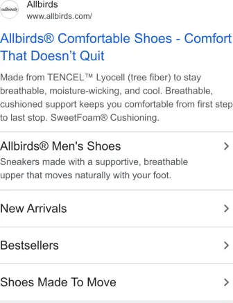 Allbirds text ad · first shown Feb 12, 2026 · still shown Oct 10, 2026