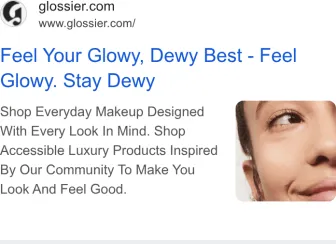 Glossier text ad · first shown Jun 4, 2026 · still shown Oct 10, 2026