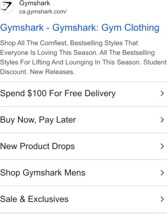 Gymshark text ad · first shown Jan 14, 2025 · still shown Oct 10, 2026
