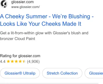 Glossier text ad · first shown May 29, 2025 · still shown Oct 10, 2026