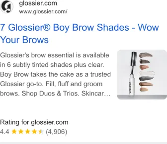 Glossier text ad · first shown May 29, 2025 · still shown Oct 10, 2026