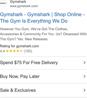 Gymshark text ad · first shown Jan 14, 2025 · still shown Oct 10, 2026