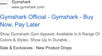 Gymshark text ad · first shown May 11, 2026 · still shown Oct 10, 2026