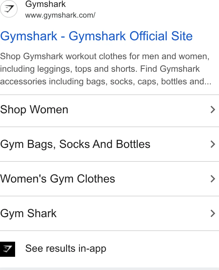 Google search ad: Gymshark - Gymshark Official Site, www.gymshark.com, paid for by an advertiser account not named Gymshark