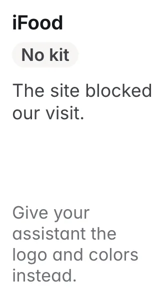 iFood: no kit; the site blocked our visit