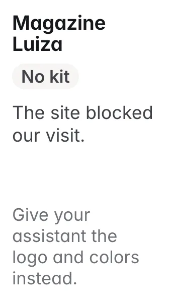 Magazine Luiza: no kit; the site blocked our visit