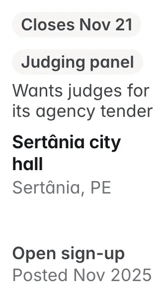 Sertânia city hall, Sertânia PE: calls marketing professionals to judge its agency tender; closes Nov 21