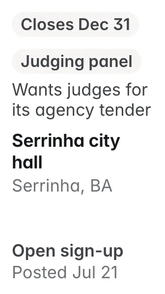 Serrinha city hall, Serrinha BA: calls marketing professionals to judge its agency tender; closes Dec 31