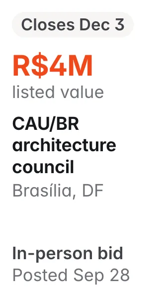 CAU/BR architecture council, Brasília DF: R$4M listed; closes Dec 3; in-person bid
