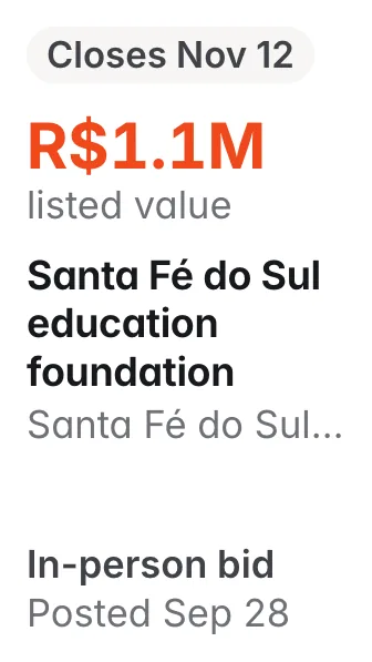Santa Fé do Sul education foundation, Santa Fé do Sul SP: R$1.1M listed; closes Nov 12; in-person bid