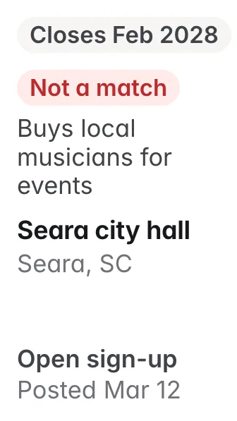 Seara city hall, Seara SC: not a match, buys local musicians for events