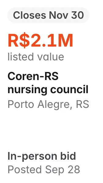 Coren-RS nursing council, Porto Alegre RS: R$2.1M listed; closes Nov 30; in-person bid
