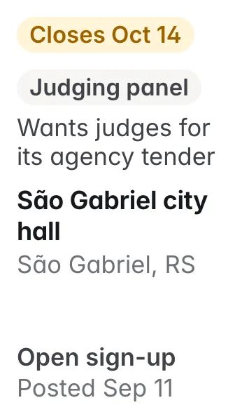 São Gabriel city hall, São Gabriel RS: calls marketing professionals to judge its agency tender; closes Oct 14