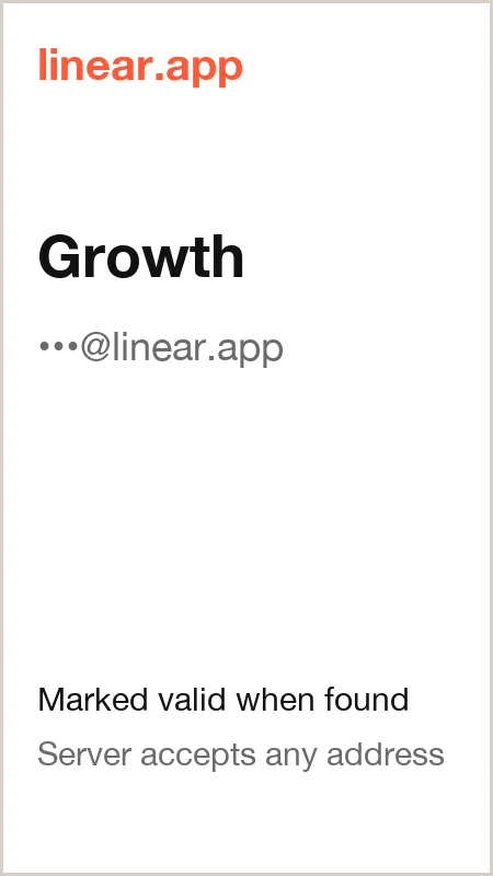 linear.app · Growth · marked valid when found · server accepts any address