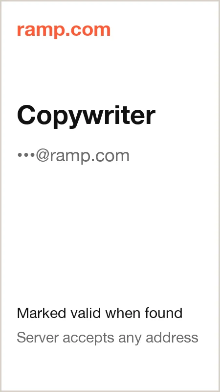 ramp.com · Copywriter · marked valid when found · server accepts any address