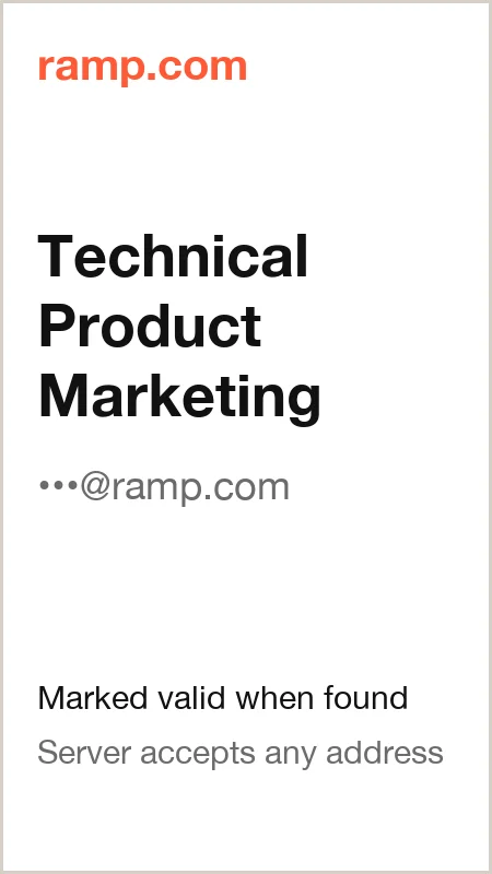 ramp.com · Technical Product Marketing · marked valid when found · server accepts any address