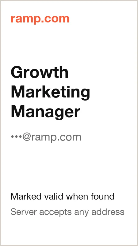 ramp.com · Growth Marketing Manager · marked valid when found · server accepts any address