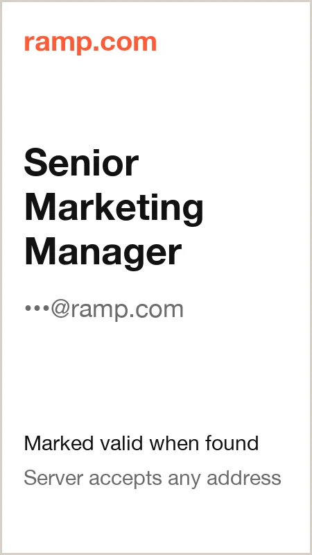 ramp.com · Senior Marketing Manager · marked valid when found · server accepts any address