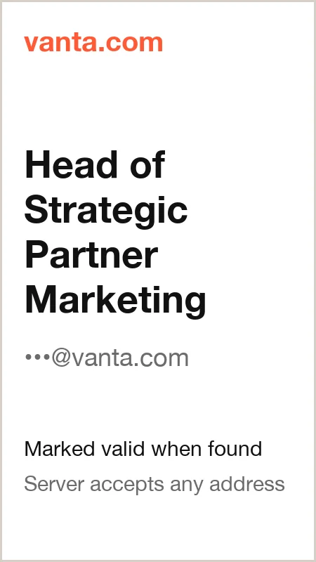 vanta.com · Head of Strategic Partner Marketing · marked valid when found · server accepts any address