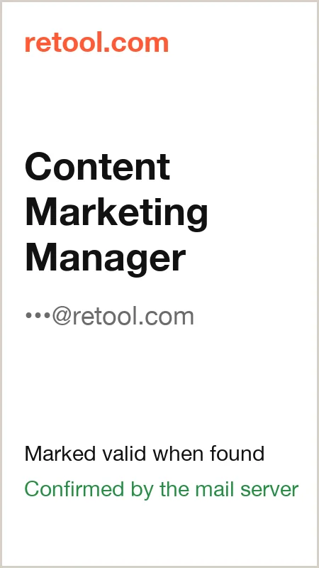 retool.com · Content Marketing Manager · marked valid when found · confirmed by the mail server
