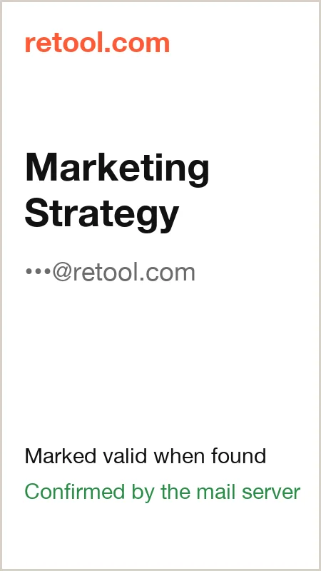 retool.com · Marketing Strategy · marked valid when found · confirmed by the mail server