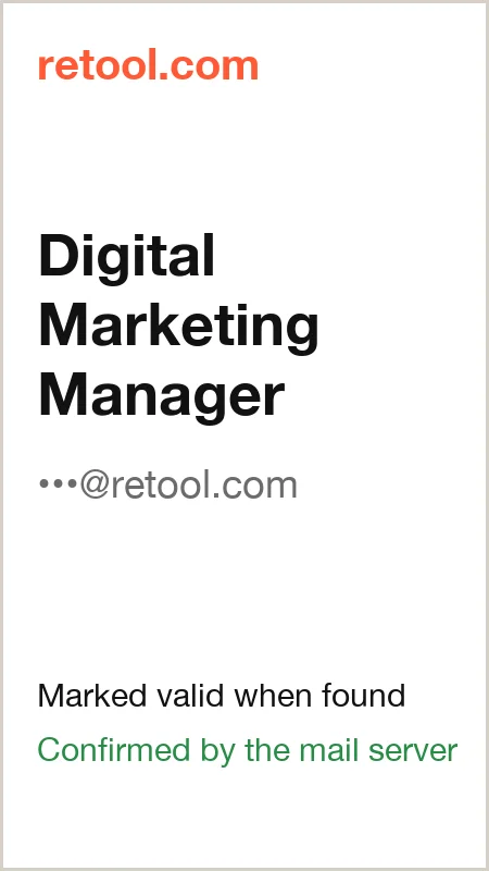 retool.com · Digital Marketing Manager · marked valid when found · confirmed by the mail server