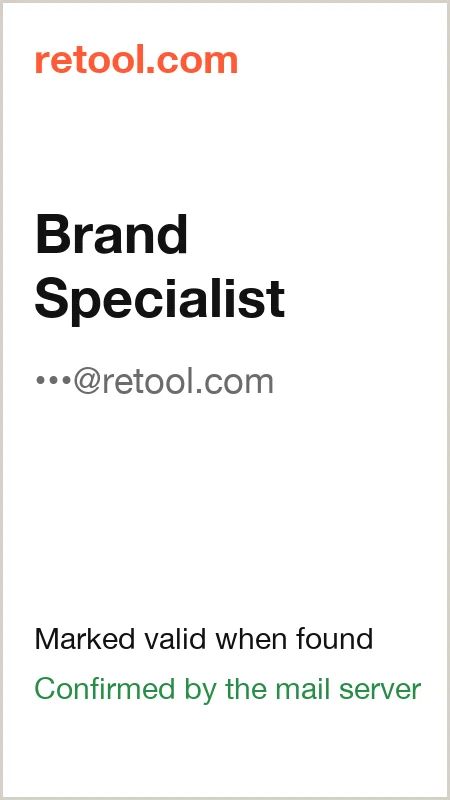 retool.com · Brand Specialist · marked valid when found · confirmed by the mail server