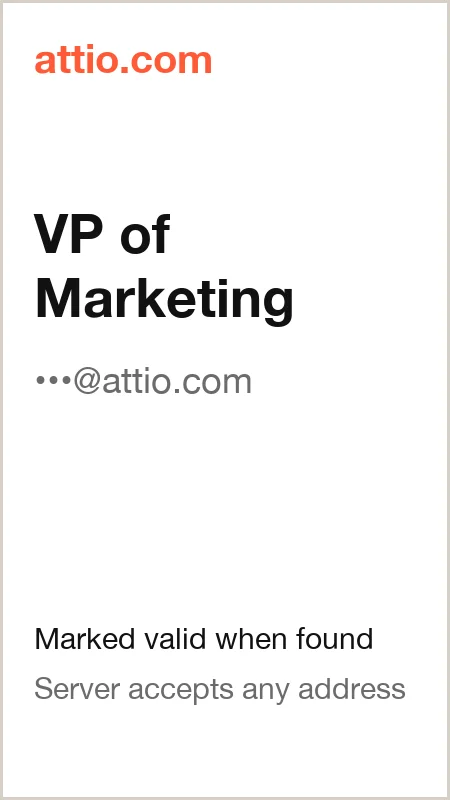 attio.com · VP of Marketing · marked valid when found · server accepts any address