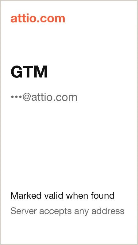 attio.com · GTM · marked valid when found · server accepts any address