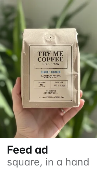 Feed ad, square, in a hand: 5 lines of small print changed; added an air valve the real bag does not have